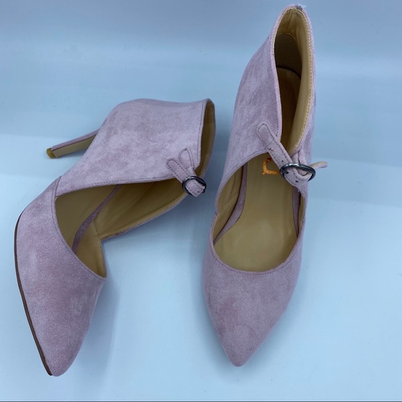 FSJ Women pink suede pointed toe ankle strap pumps - Picture 9 of 12